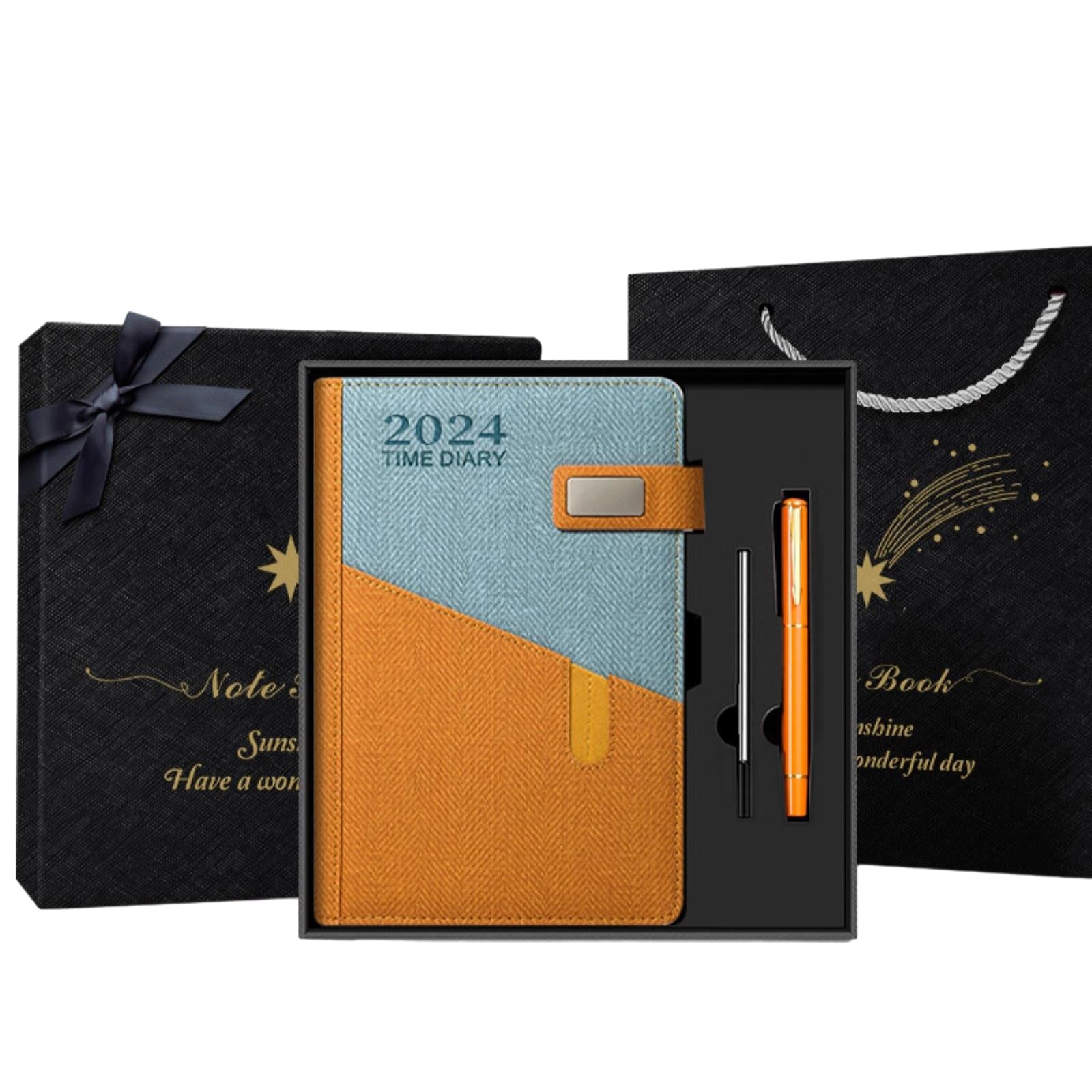 Set di quaderni spessi formato A5, confezione regalo, blocco note per ufficio aziendale, arancione rosso (confezione regalo nera)