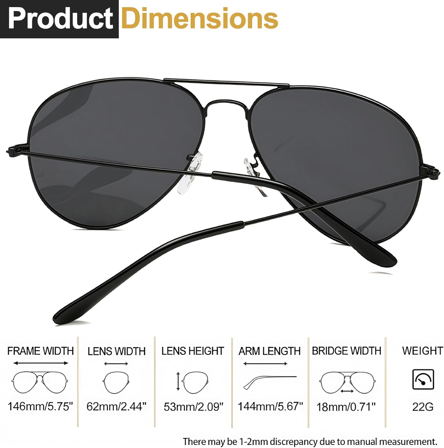 Joopin Polarized Metal Aviation Sunglasses Men, Classic Military Sun Glasses Women, Rectangle Shades UV400 Protection Costume - Image 4