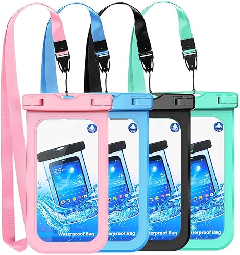 GLBSUNION Bolsa impermeable universal para teléfono, paquete de 4 unidades, IPX8, funda impermeable bajo el agua, bolsa protectora para piscinas,