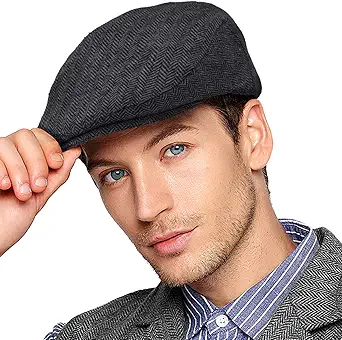 Herringbone Flat Ivy Newsboy Cap for Men Classic Wool Blend Tweed Cabbie Hat
