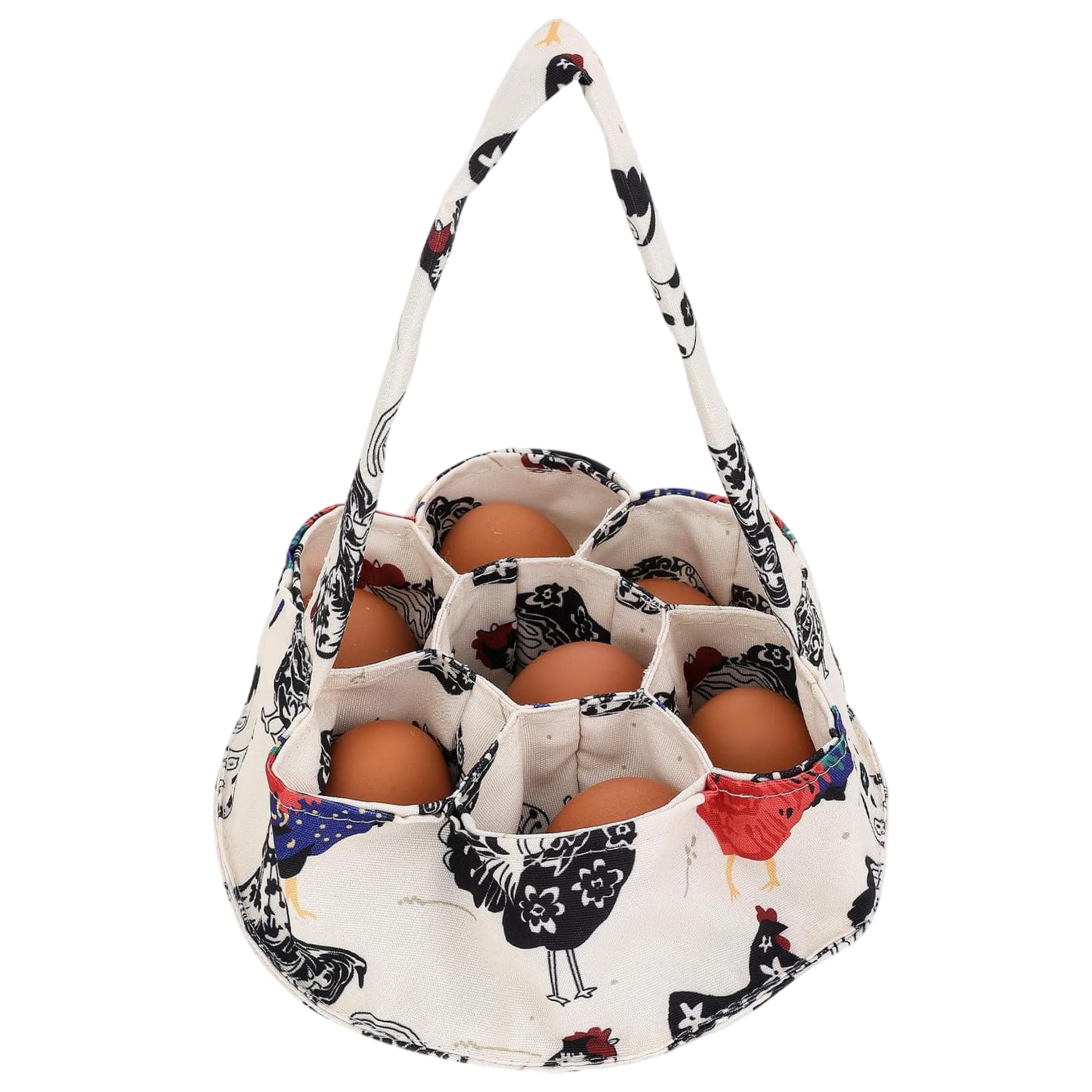 AwnsIMfreien Egg Collecting Basket, Handheld Chicken Egg Holder with 7 Individual Bags for Gathering Fresh Eggs Safely from Coop to Kitchen, Basket