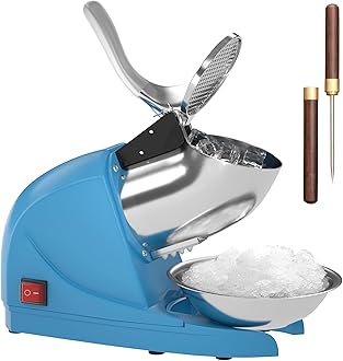 Shaved Ice Machine, Electric 3 Blade Snow Cone Machine, 380W Crusher Ice Maker, 286 lb/hr Ice Crusher, Commercial and Home Ice Crusher (Blue)