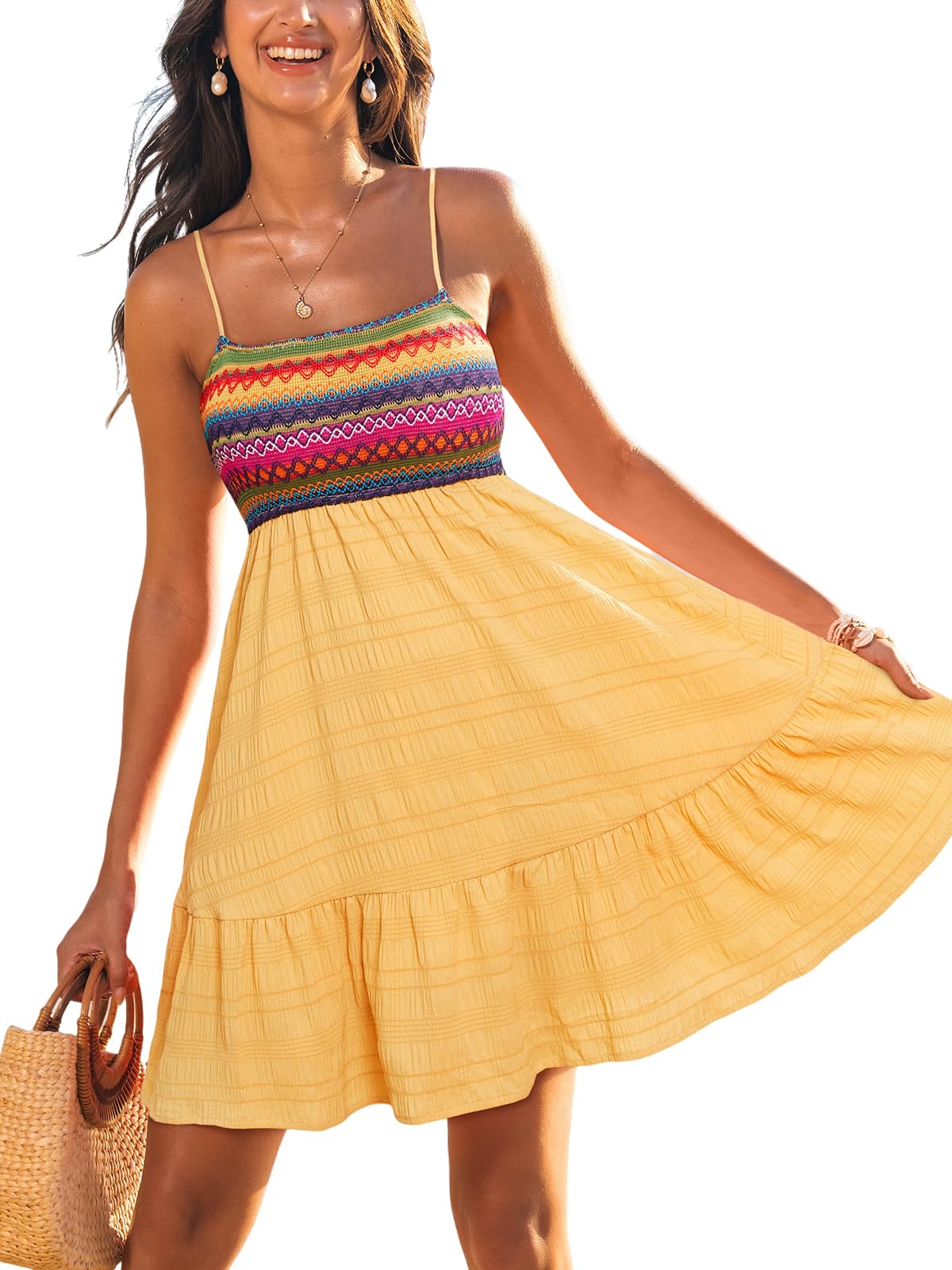 CUPSHE Abito estivo da donna, senza maniche, motivo cachemire, con spalline sottili increspate, stile casual, per le vacanze