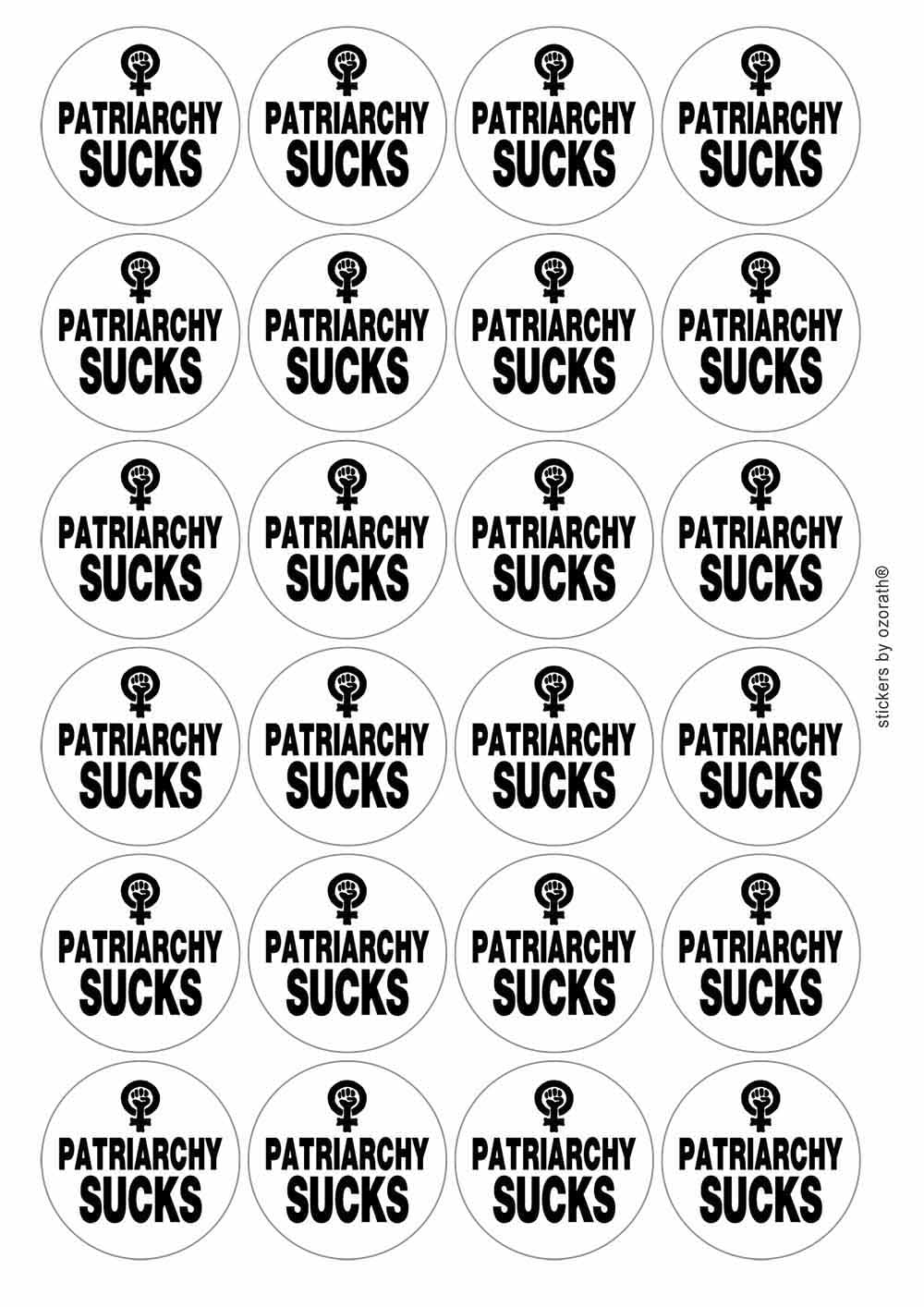 Patriarchy Sucks Feminist Circular Matt Paper Stickers A4 Sheet of 24 (Each Sticker is 45mm Diameter)