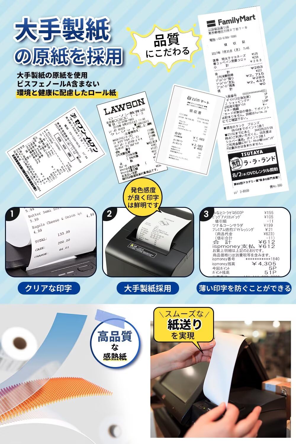 Amazon.co.jp: 感熱レジロール紙 レシートロール 58mm幅×40mm外径×12mm