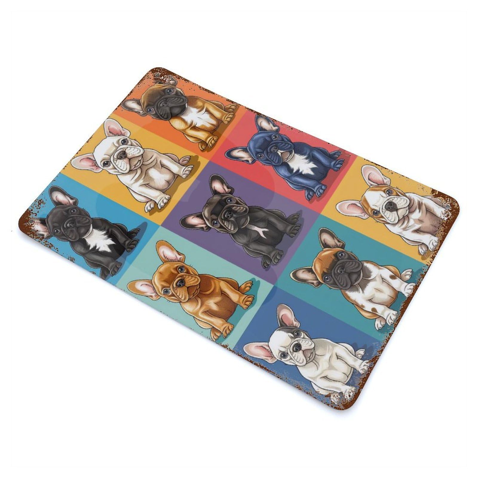 French Bulldog Variations 11.8"x7.9" Retro Metal Sign, Industrial Home Decor for Office, Studio And Wall Decor