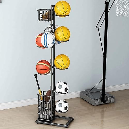 YIWANFW Basketball Holder Ball Storage Rack, Garage Sports Equipment Organizer, Basketball Racks Indoor Outdoor Toy Storage, Ball Organizer Sport Ball Rack for Garage Ball Storage Cart Ball Holder