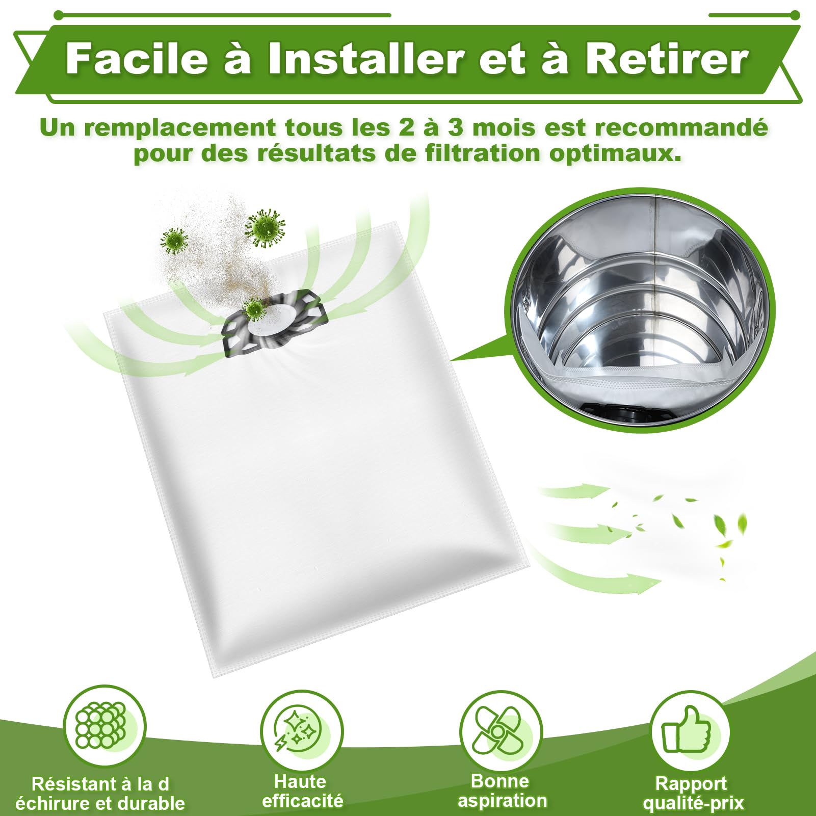 Lot de 15 Sacs de Filtre Sacs pour Aspirateur Karcher WD4,WD5,WD6,MV4,MV5,MV6,WD5P WD6P,KWD4,KWD5,KWD6, Sacs Filtrants D'aspirateur pour Aspirateur Humide et Sec 2.863-006.0
