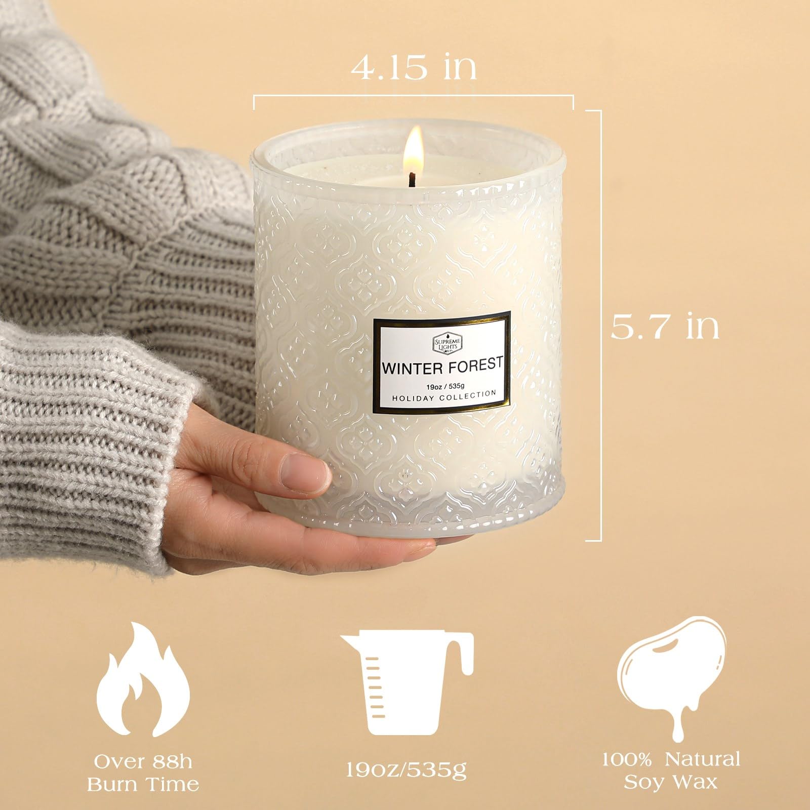 Velas de Navidad, vela de bosque de invierno, velas grandes de 19 onzas para el hogar, vela de aromaterapia, regalos de Navidad para mujeres, velas perfumadas de lujo para mujeres, 88 horas de tiempo