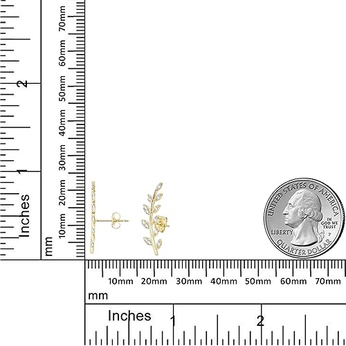 Miniatura 3 de AVORA Pendientes de oro amarillo de 10 quilates con forma de hoja de olivo con diamantes de imitación CZ, Oro amarillo, Circonia cúbica