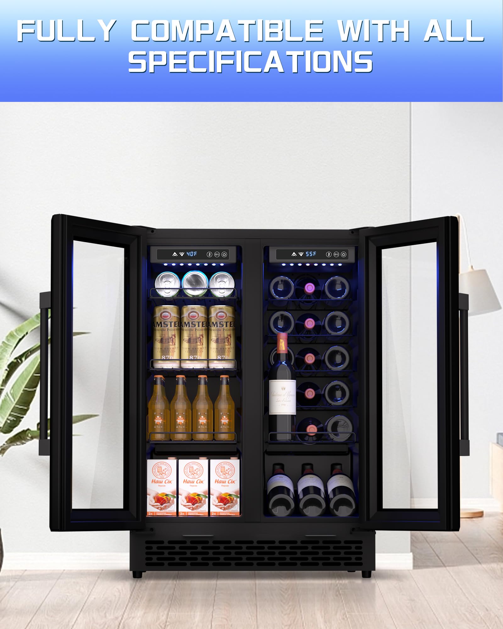 Minorfun 18 Inch Glass Door Beverage Refrigerator – 160 Can Mini Fridge For Wine, Beer, Soda, Ideal For Home, Office, Or Bar, Under Counter Built-In Design (Metal Black,) on Fridge.com - View 3