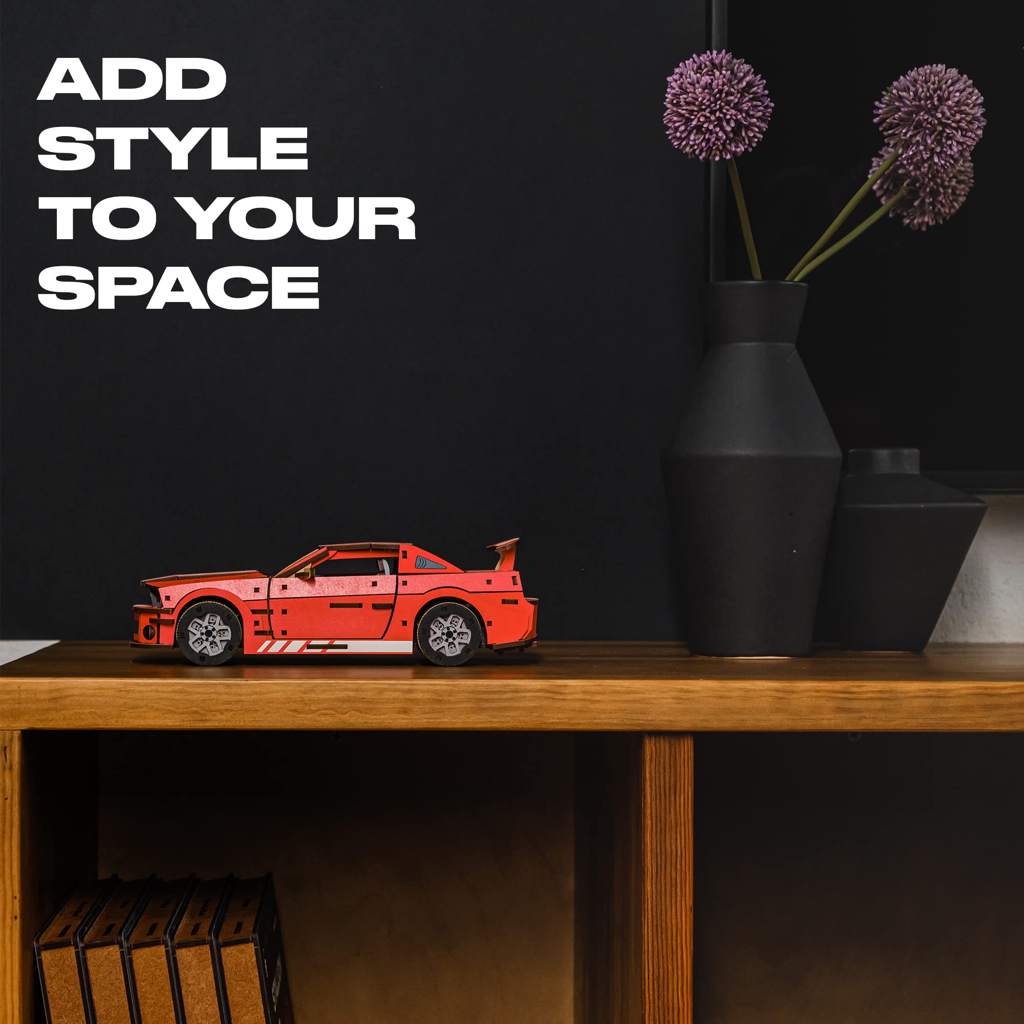 UNIDRAGON Original Wooden Jigsaw Puzzles for Adults Unimodels Stallion GT Red 248 Pieces, Assembled Car Model, Gift Box, Shaped Pieces, Wooden Puzzles for Adults