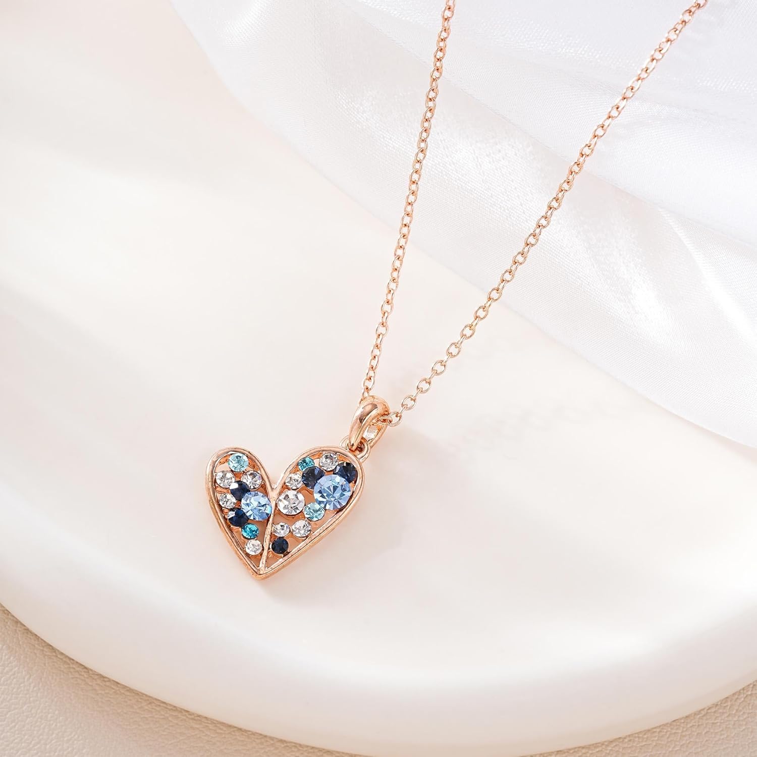EVEVIC Austrian Crystals Heart Pendant Necklace Earrings Set for Women 14K Rose Gold Plated Drop Earrings Hypoallergenic Jewelry Set Gift for Birthday Anniversary Wedding - Image 8