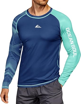 Mens UPF 50+ Rash Guard Sun Protection Moisture Wicking Long Sleeve Swimwear S-XXL