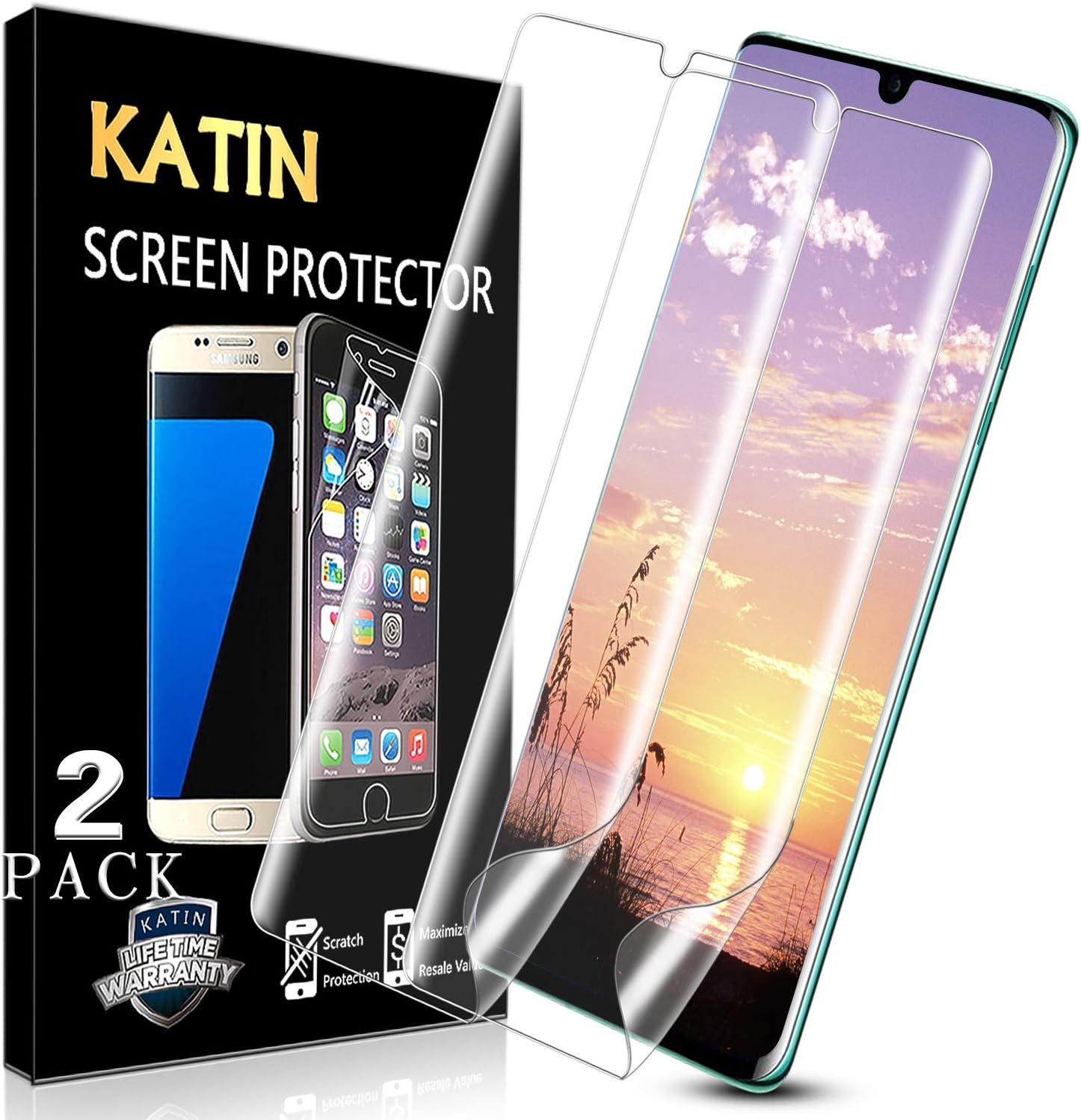 KATIN Huawei P30 Pro Screen Protector - 3D TPU Screen Protector For Huawei P30 Pro [Full Max Coverage] Case Friendly, Easy to Install, No-Bubble, 2-Pack