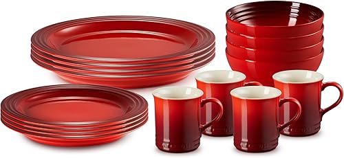 Le Creuset Juego de vajilla de gres, 16 piezas, Cerise