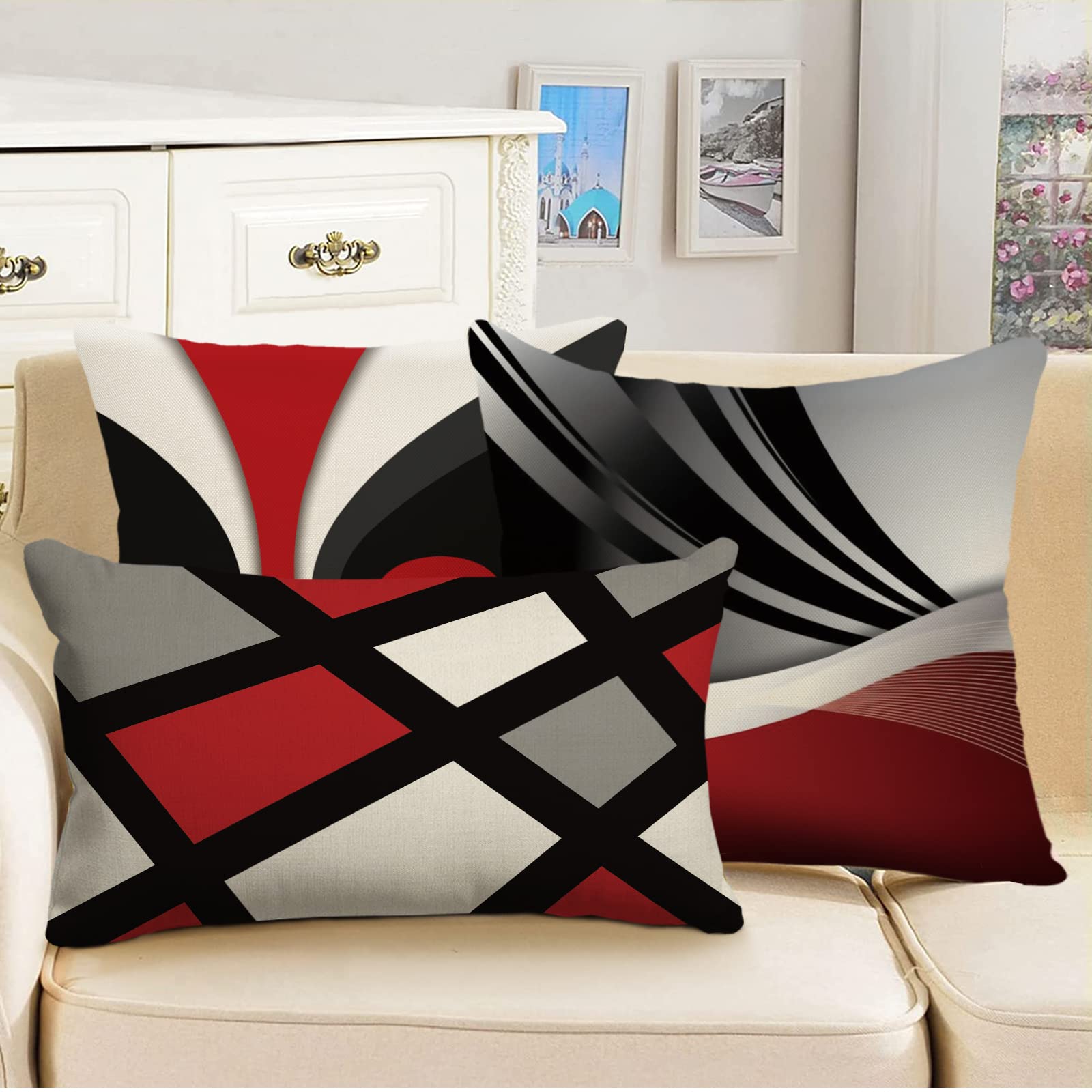 ZWJD Fodera per Cuscino Decorativa in Lino 30x50 Set di 4 Fodere per Cuscini Motivo Geometrico Fodere per Cuscini per Divano Camera da Letto Divano Cuscino per Esterno 30x50 A017-12