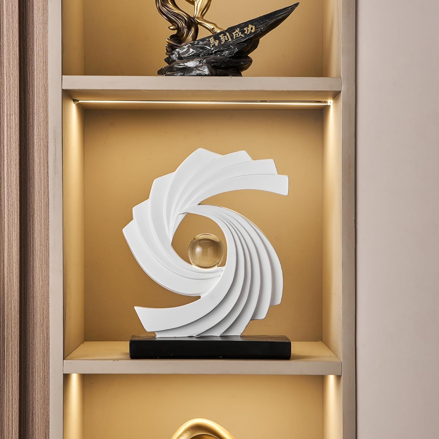 Abstract Art Statue,Modern Gold Minimalist Decoration,Geometric Abstract Sculpture,Decoraciones para Sala Bedroom Office Coffee Tabletop Centerpiece Decoration Resin Collectibles (White) - Image 6