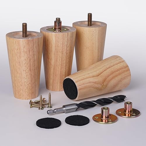 Miniatura 6 de Patas redondas de muebles sólidas de 5 pulgadas, patas rectas cónicas de madera maciza para sofá, patas de repuesto para silla, tocador, sofá, mesa,