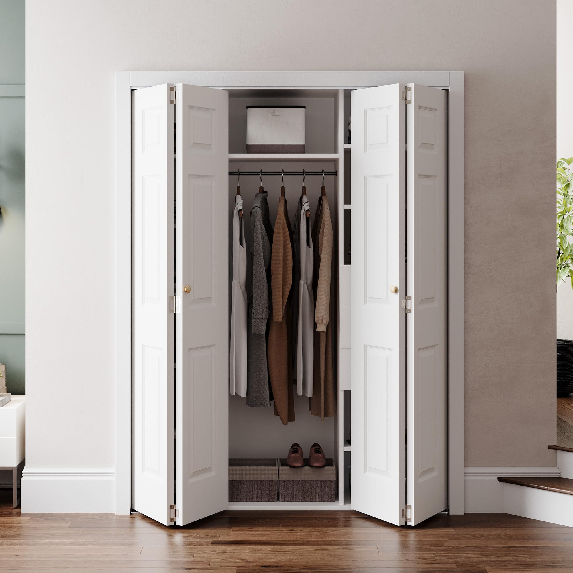 SMARTSTANDARD 60" x 80" Paintable Bifold Door, 3-Panels Closet Doors with Hardward Kits, White Primed Surface Ready for Painting, 58 4/5" x 78 2/5", Elegant Molded Design, Easy Installation