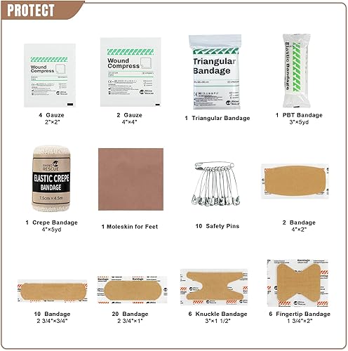 Miniatura 3 de RHINO RESCUE Pequeño kit de primeros auxilios con herramientas de supervivencia, bolsa de cuidado de emergencia para coche, camping, mochilero,