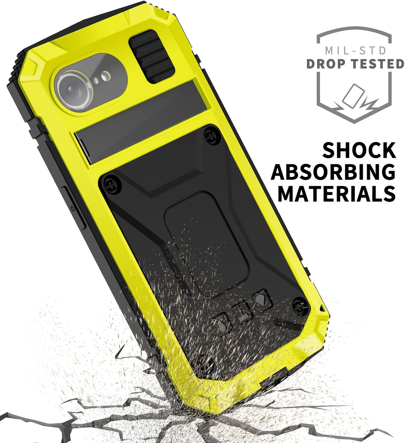 Compatible for iPhone 16E/iPhone 17E Metal Case, Heavy Duty Rugged Phone Cover with Kickstand & Screen Protector, Full-Body Bumper Hard Case with Metal Frame, Shockproof Anti-Scratch (Red)