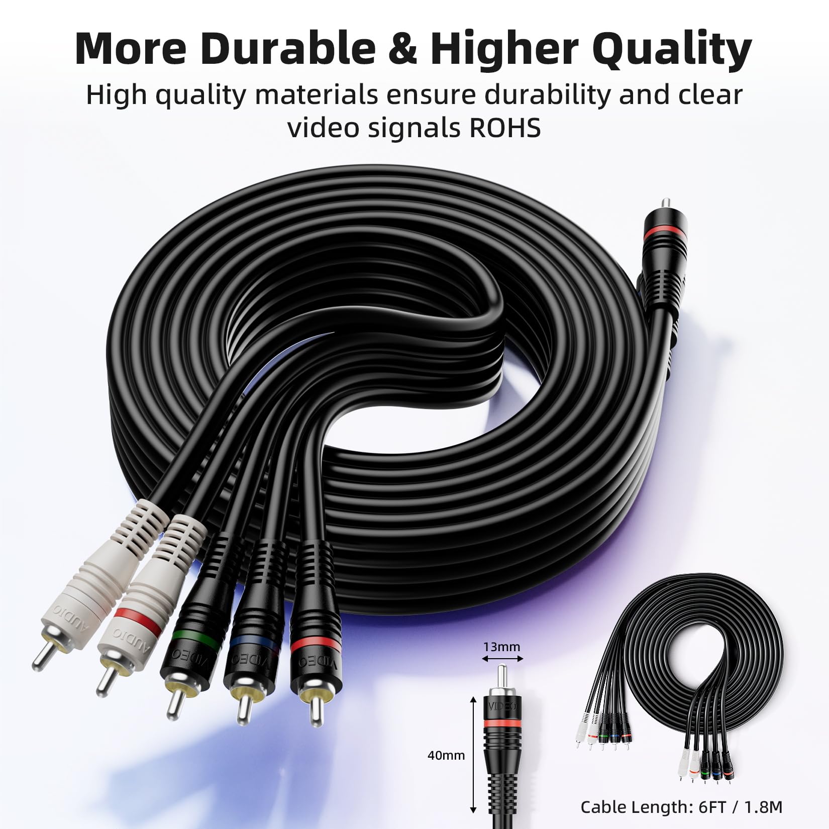 5 cavi RCA da 1,8 m, cavo splitter RCA audio video YPbPr RGB AV cavo 1080i maschio/maschio per DVD, STB, TV Box, HDTV, 1,8 m