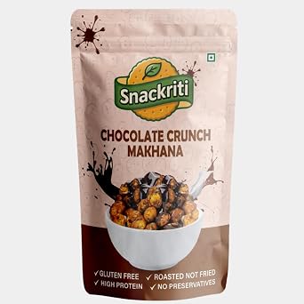 Snackriti Chocolate Crunch Makhana, Roasted Fox Nuts Snack, Gluten Free, High Protein, No Preservatives, Flavored Makhana Snacks, Delicious Chocolate Flavor Indulge With Rich Protein, 50g 1.76 oz