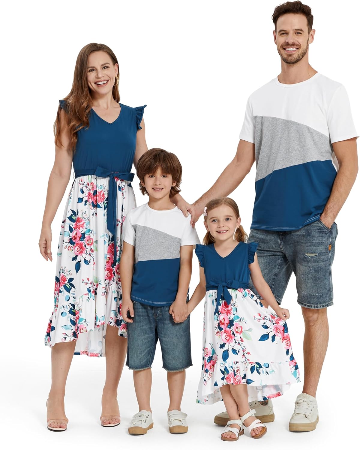 PATPAT Family Matching Outfits Summer Flutter Sleeve Mommy and Me Dresses and T-Shirts Sets Holiday Casual Family Outfits