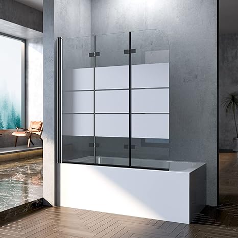Boromal Duschwand für Badewanne, 130x140cm 3teilig faltbar Duschwand