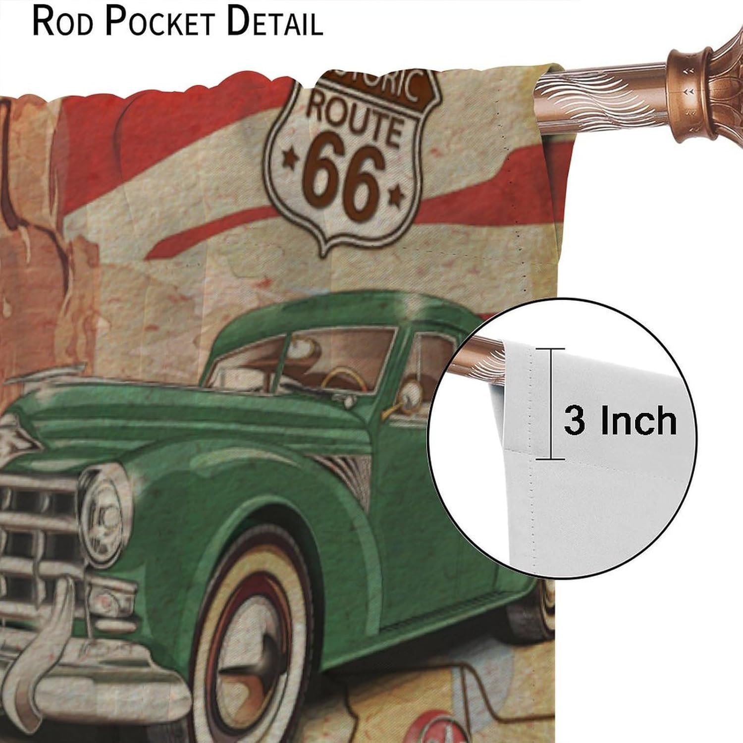 Vintage Car Blackout Curtains, Old Classic Car Theme American Retro Window Treatment for Bedroom Living Room Kitchen Café 55" W X 63" L