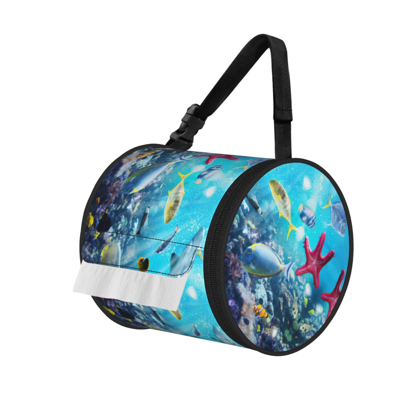 Colorful 3d Nature Scenic Of Sea Underwater Of Tropical Fishes Print Fashion Tissues Organizer Box, Hanging Tissue Holder For Purse Coins For Car Office Daily Outing