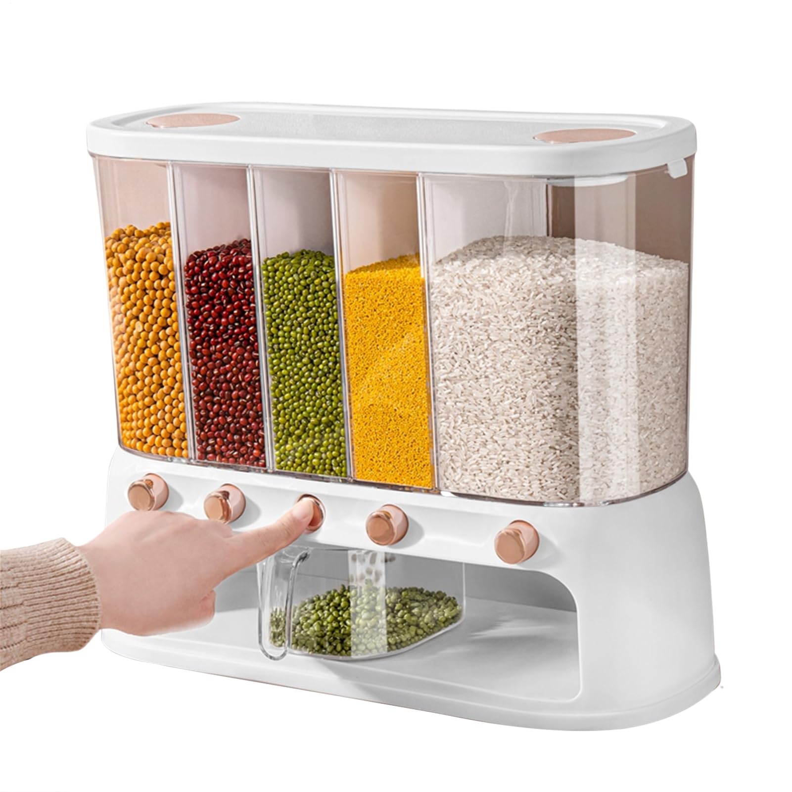 Distributore Di Cibi Montati A Parete - Di Contenitori Cereali Da 20 Kg | Secchio A Secco | Organizzatore Di Stoccaggio Della Cucina Con Sezioni Multipli Per Snack Di Riso Per La Gestione