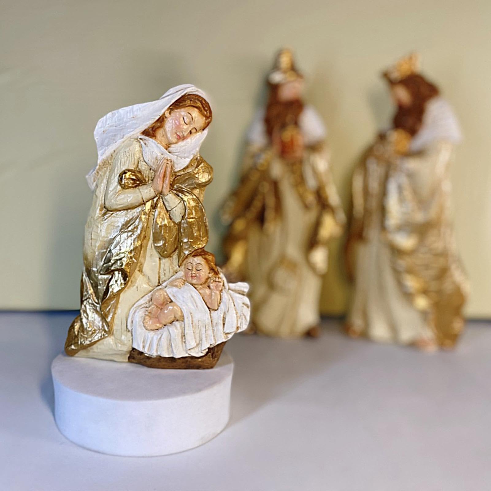 Set Scena Della Natività 5 Pezzi Statuina Della Sacra Famiglia In Resina | Statuine Religiose Per Il Natale Le Feste La Casa La Chiesa Il Tavolo La Scrivania La Mensola Lo Scaffale Il