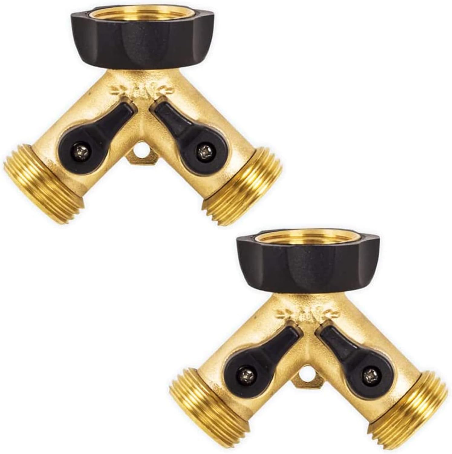 Underhill Hose Outlet Splitter Adapter for Garden Water Hose, 3/4-Inch Hose Thread, Brass 4-Way Heavy-Duty with Shut Off Valve Control, A-HB4