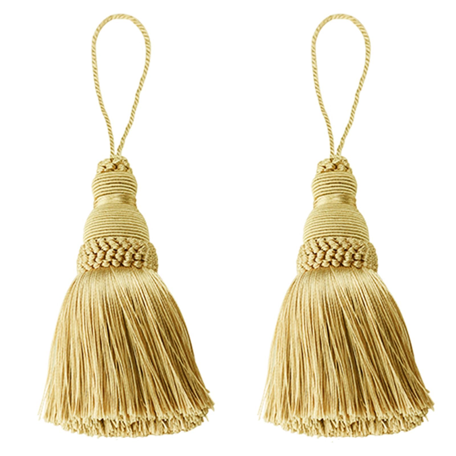 Fenghuangwu Elegant Polyester Tassel Key Tassel DIY Accessories for Furniture Light and Home Decoration 2 Packs (Gold-2PCS)