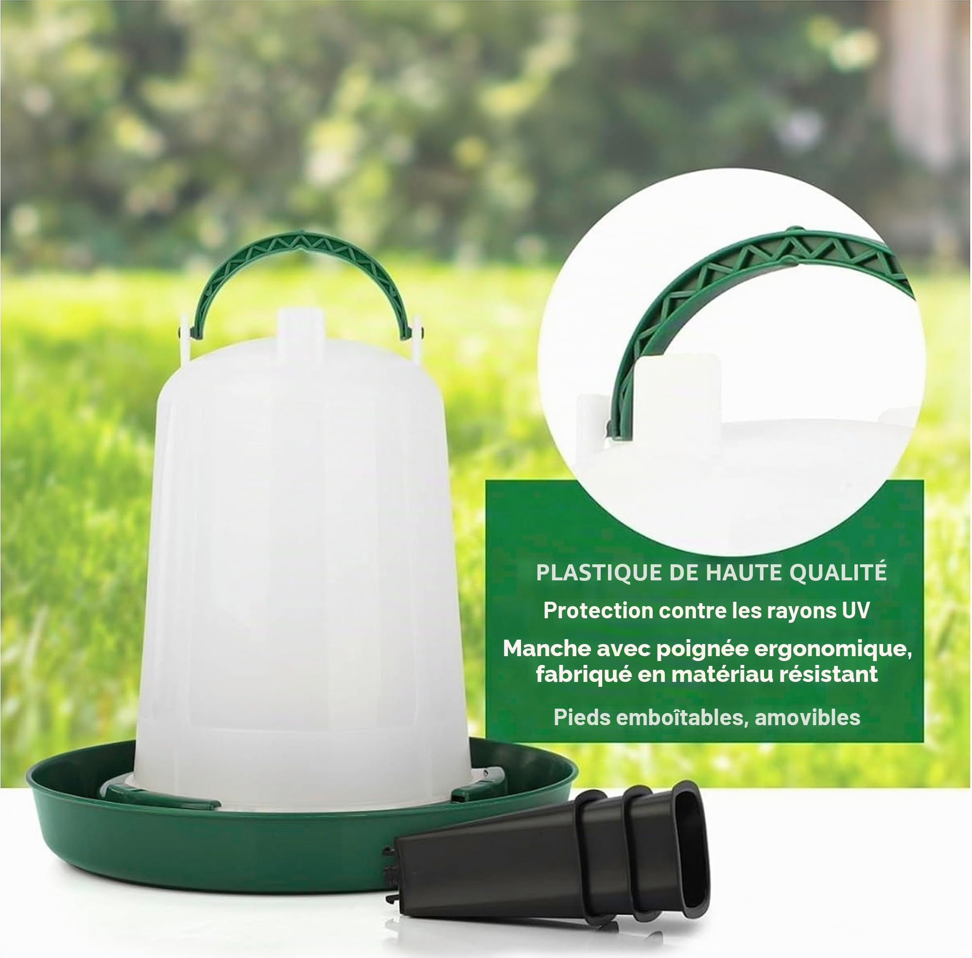 Mangeoire pour Poules 4 kg et Abreuvoir pour Poules 6 L – en Plastique Transparent résistant – Pieds Amovibles