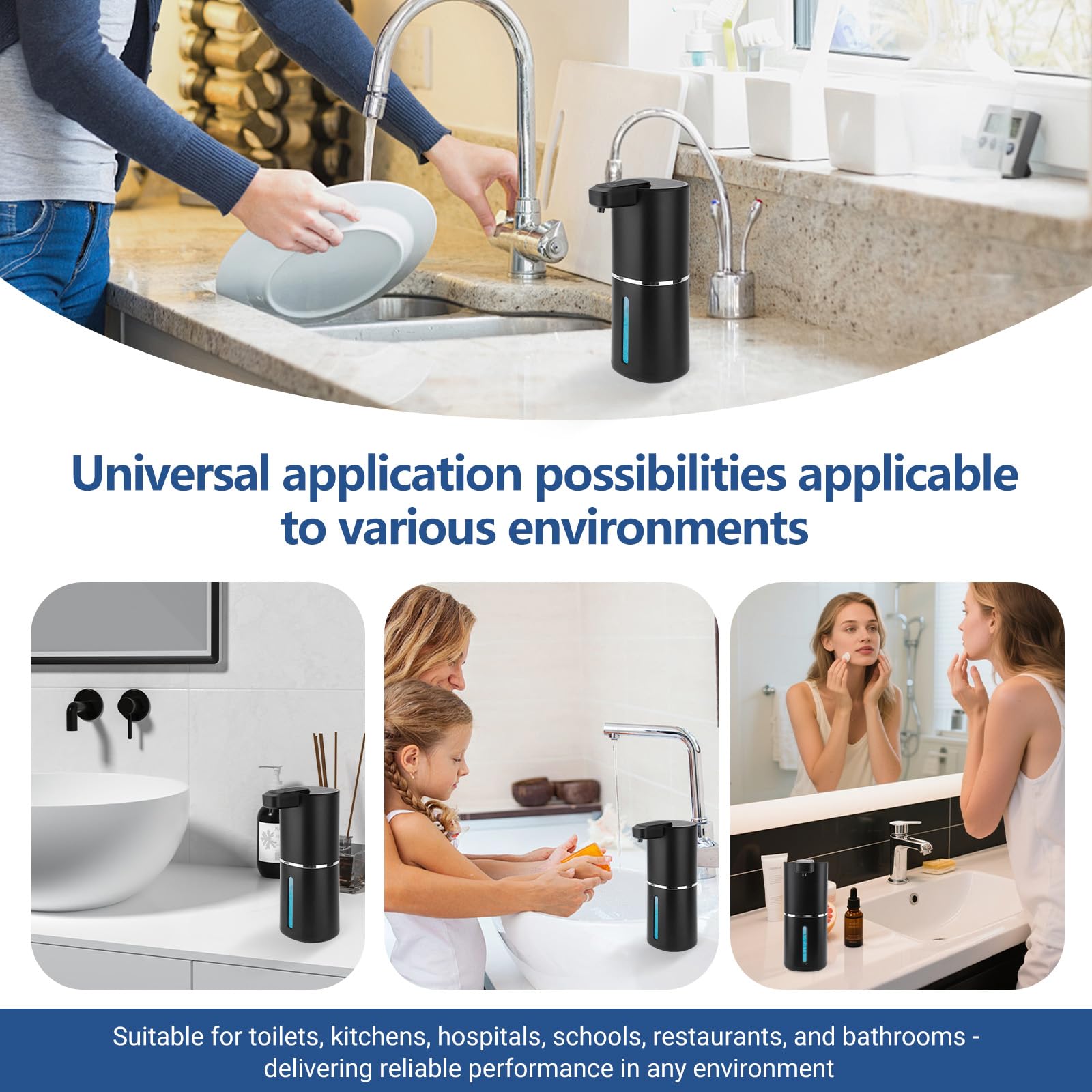USHOP Distributore Automatico di Sapone a Parete,Distributore di Sapone Elettrico da 380 ml,Ricaricabile Tramite USB,Impermeabile IPX5,Distributore Automatico di Sapone a Parete per Bagno,WC,Cucina