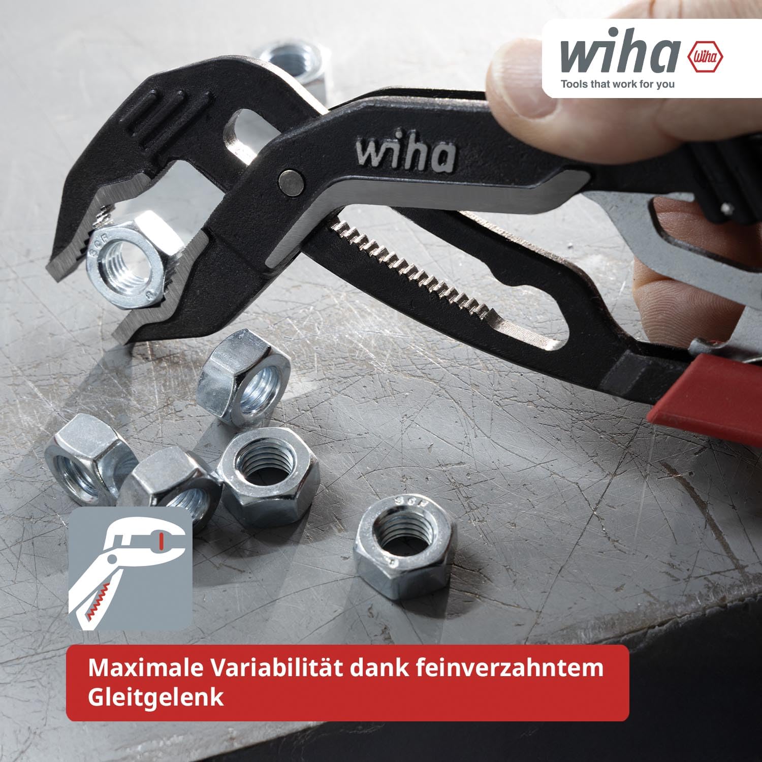 Wiha QuickFix Classic 46614 Pince multiprise automatique 180 mm avec réglage rapide et protection de serrage, clé à pince, pince pour robinetterie