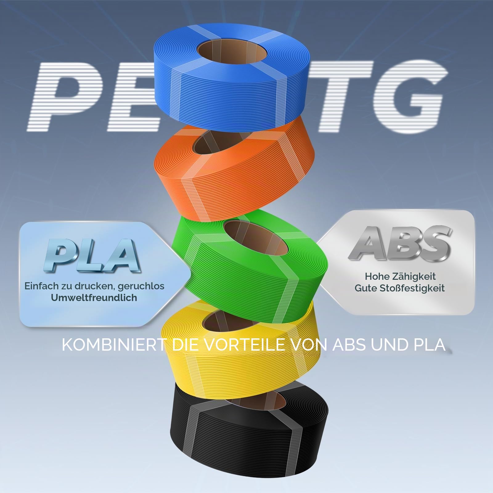 Creality PETG Filament Nachfüllfilament für 3D-Drucker,4kg 1,75 mm(8,8lb) Refilament für wiederverwendbare Spule von Bambu Lab,Maßgenauigkeit ± 0,03 mm, PETG Schwarz, Weiß, Grau, Transparent