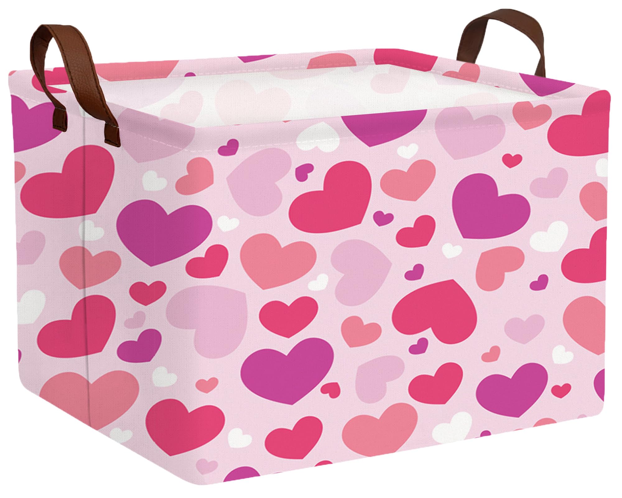 Valentines Day Basket Large Foldable Heart Shaped Storage Box for Gifts Kids Empty Storage Bins Rectangular Toy Organizer Decor (Purple Pink White Love)