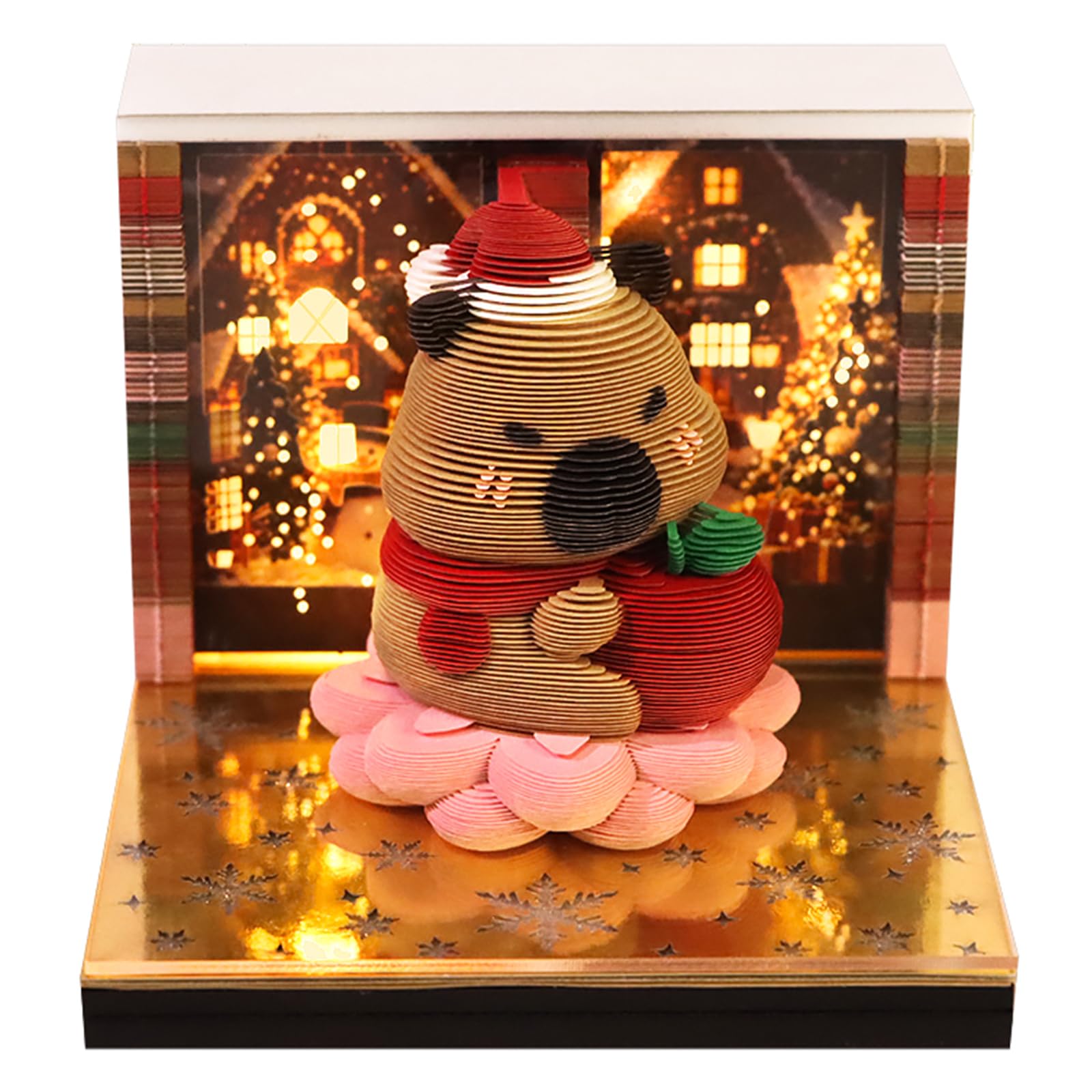 3D Memo Pad Time Piece Calendar 2027, 3D Tear-Off Art Desk Calendar 2027, Creative 3D Memo Pad Paper Art Tree House DIY Paper Carving Decoration (Christmas capybara)