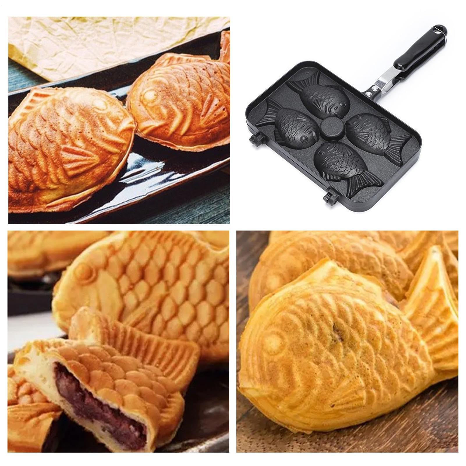 Taiyaki Maker, in lega di alluminio a 4 cavità, macchina per waffle in lega di alluminio, per casa, appartamento, cucina, viaggi, picnic, campeggio, cucina all'aperto, cottura
