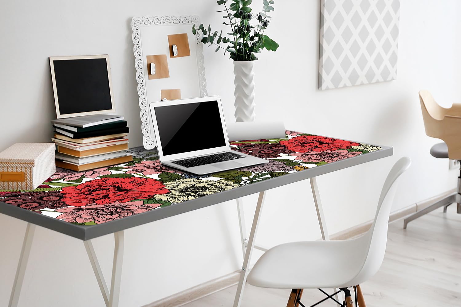 Tappetino da Scrivania 100x50 cm Protezione e Decorazione in Vinile PVC Antiscivolo Impermeabile Facile da Pulire Superficie Protettiva per Ufficio e Casa - Fiori autunnali