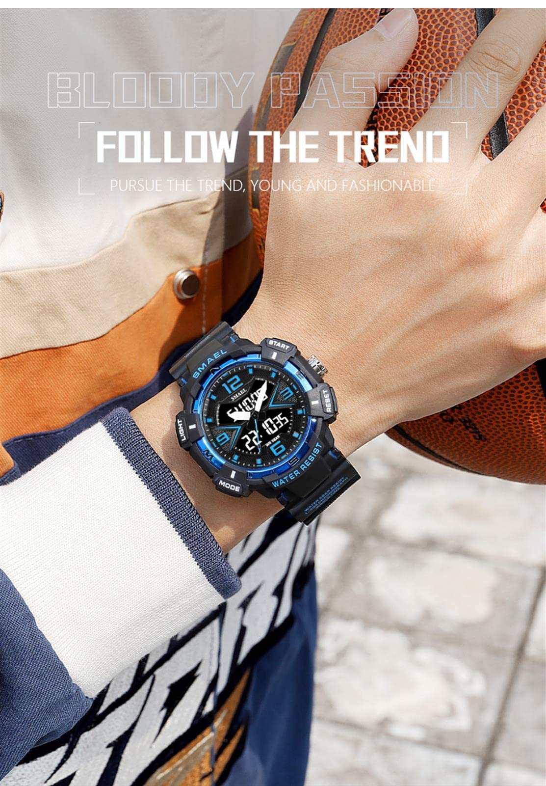 Montre Digital Homme Montre Sport Homme Montre Adolescent avec Alarme Imperméable Lumière Analogique-Digital Chronomètre Etc Multi-Fonctionnel Montre-Bracelet