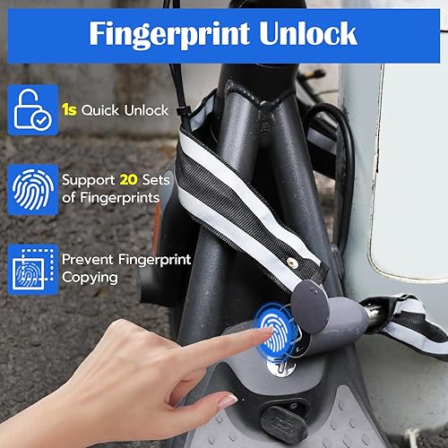 Miniatura 3 de Eseesmart Cerradura de cadena para bicicleta, cerraduras de bicicleta de huellas dactilares, antirrobo, cerraduras de seguridad de 3.28 pies con