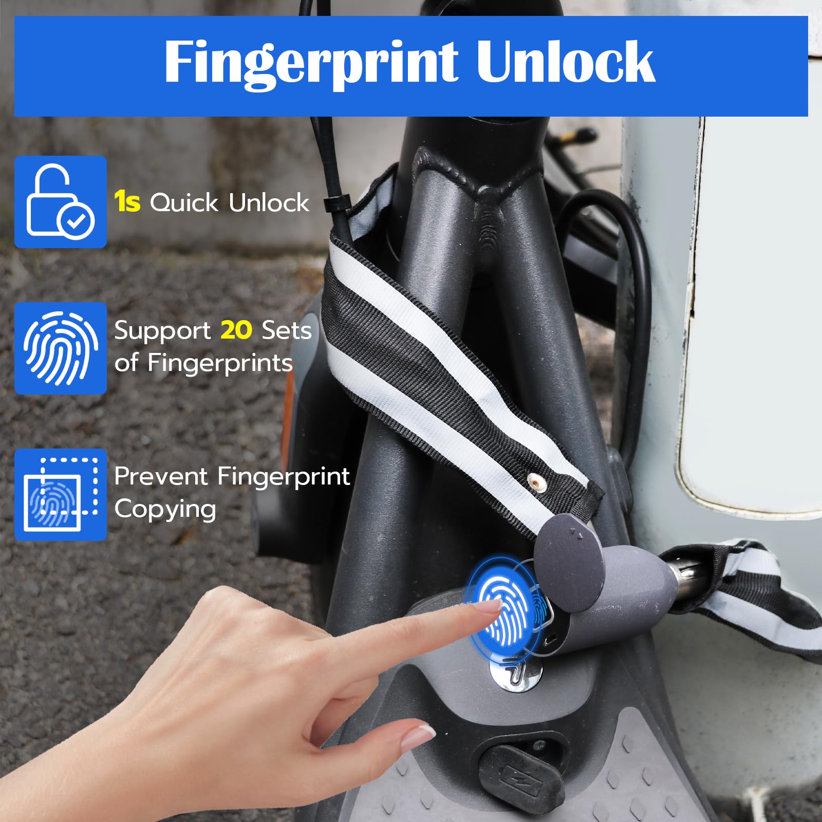 Eseesmart Lucchetto a catena per bicicletta, resistente e antifurto, con app, impermeabile, per bici, scooter, moto, porte, cancelli, recinzioni