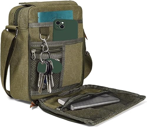 Bolso bandolera pequeño para hombres y mujeres, bolso de hombro de lona vintage, bolso cruzado de viaje, bolso cruzado con múltiples bolsillos