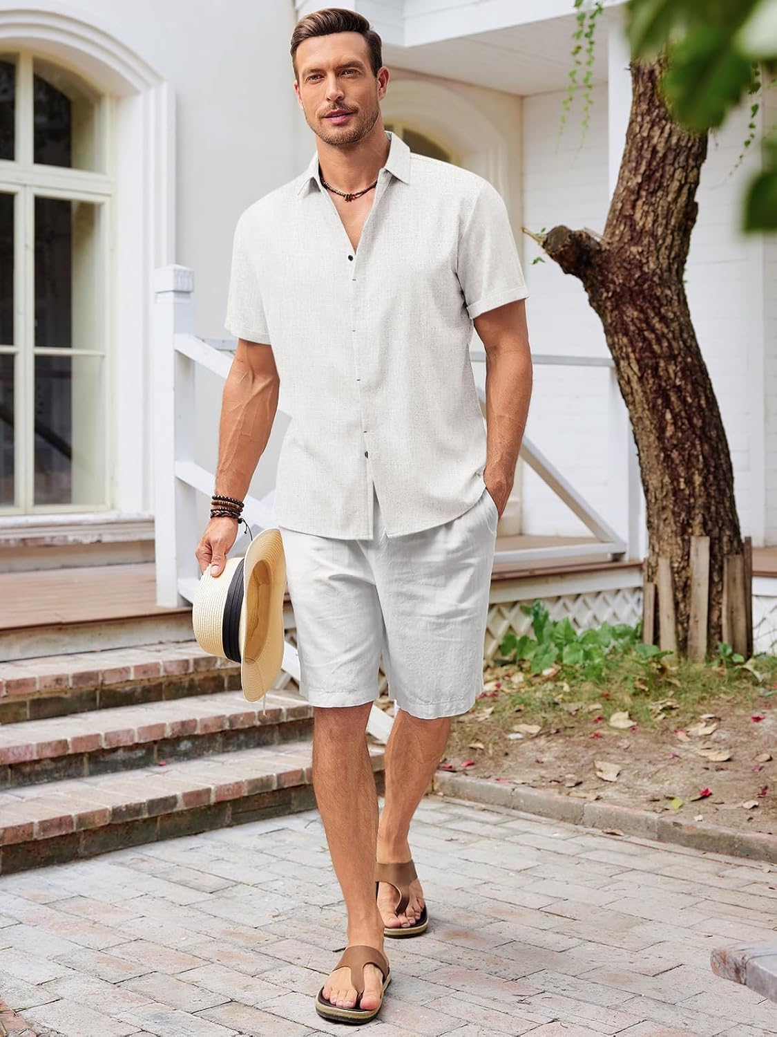 Runcati Mens Short Sleeve Linen Shirts Button Down Casual Texture Summer Beach Wedding Tops - Image 4