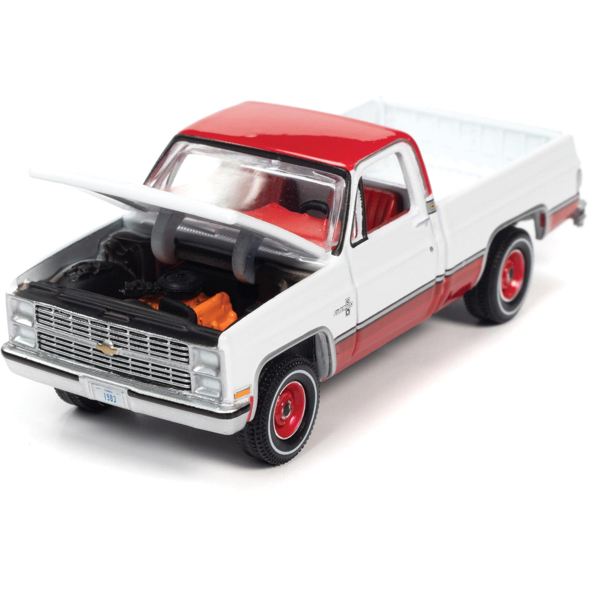 Auto-World 1983 Chevy Silverado 10 Fleetside - Camiones musculares [Blanco/Rojo]